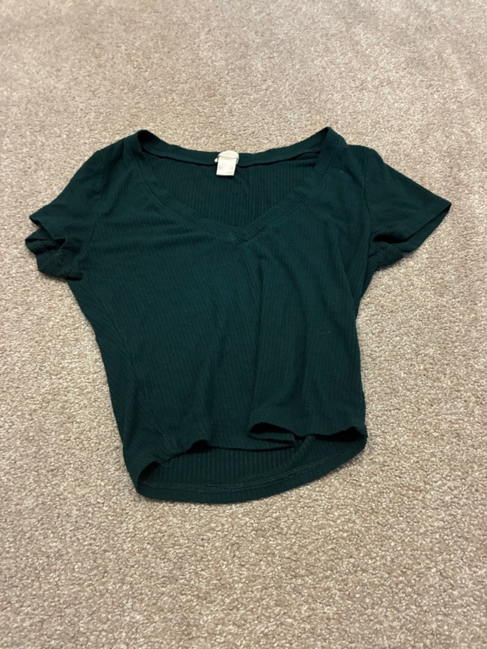 Women's V-Neck Ribbed Short Sleeve Top - Dark Green